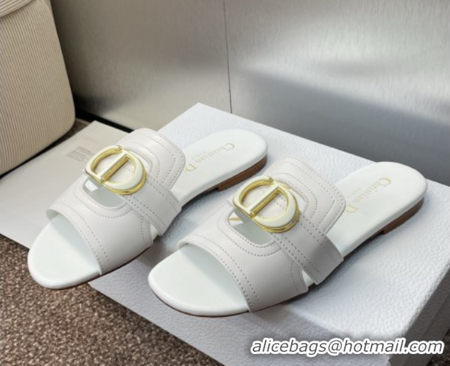 Purchase Dior 30 Montaigne Flat Slides Sandal in Calfskin Leather White DR082205 0822101