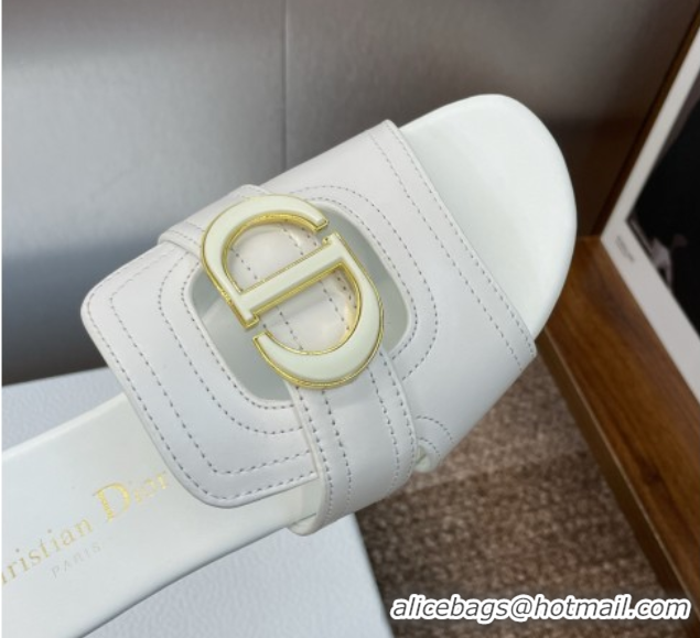 Purchase Dior 30 Montaigne Flat Slides Sandal in Calfskin Leather White DR082205 0822101