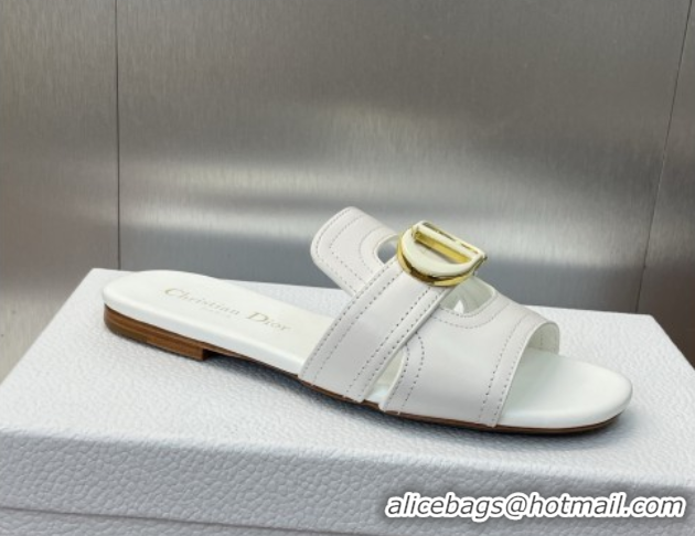 Purchase Dior 30 Montaigne Flat Slides Sandal in Calfskin Leather White DR082205 0822101