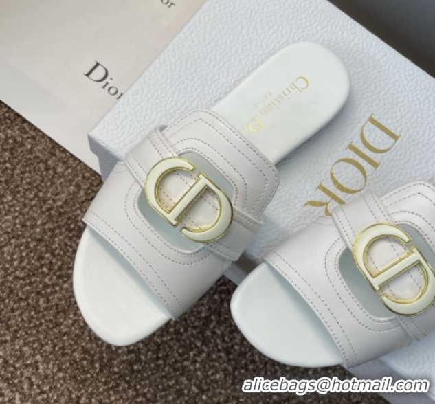 Purchase Dior 30 Montaigne Flat Slides Sandal in Calfskin Leather White DR082205 0822101