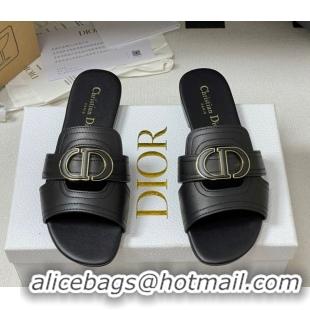Best Product Dior 30 Montaigne Flat Slides Sandal in Calfskin Leather Black DR082205 0822102