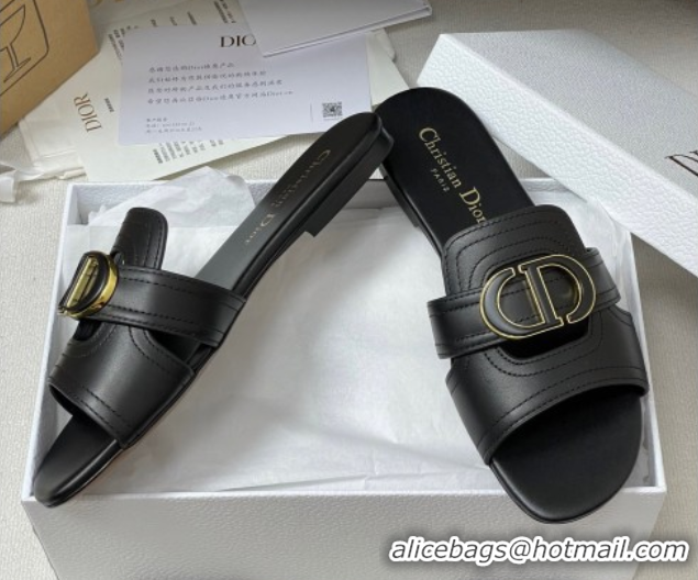 Best Product Dior 30 Montaigne Flat Slides Sandal in Calfskin Leather Black DR082205 0822102