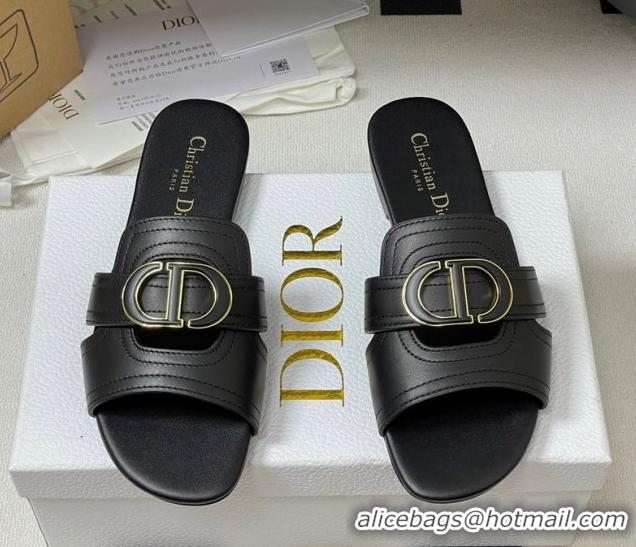 Best Product Dior 30 Montaigne Flat Slides Sandal in Calfskin Leather Black DR082205 0822102