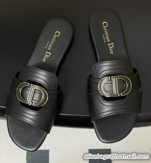 Best Product Dior 30 Montaigne Flat Slides Sandal in Calfskin Leather Black DR082205 0822102