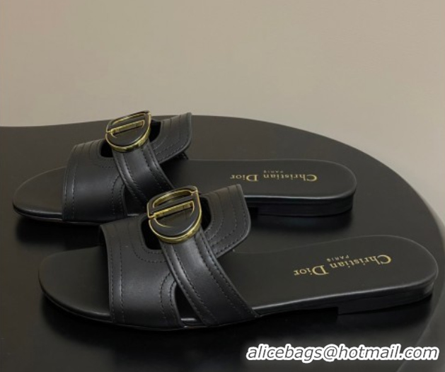 Best Product Dior 30 Montaigne Flat Slides Sandal in Calfskin Leather Black DR082205 0822102