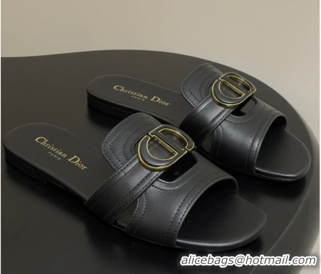 Best Product Dior 30 Montaigne Flat Slides Sandal in Calfskin Leather Black DR082205 0822102