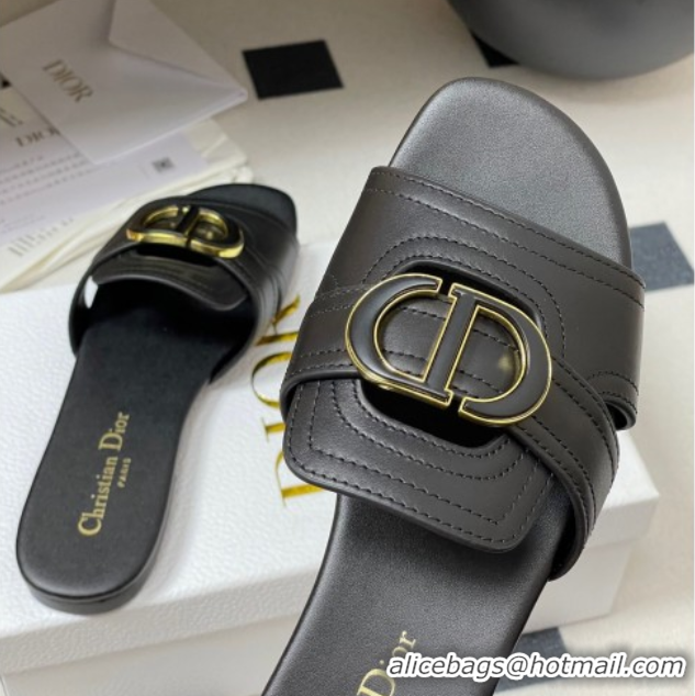 Best Product Dior 30 Montaigne Flat Slides Sandal in Calfskin Leather Black DR082205 0822102