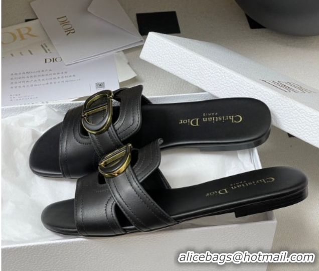 Best Product Dior 30 Montaigne Flat Slides Sandal in Calfskin Leather Black DR082205 0822102