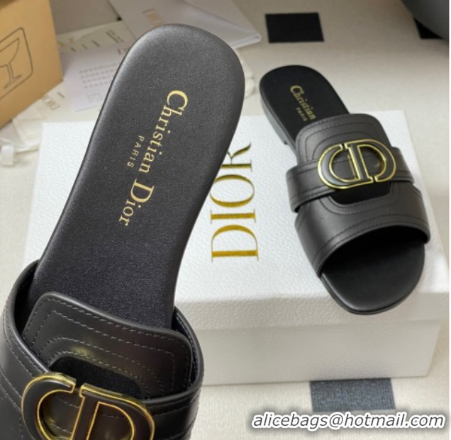 Best Product Dior 30 Montaigne Flat Slides Sandal in Calfskin Leather Black DR082205 0822102
