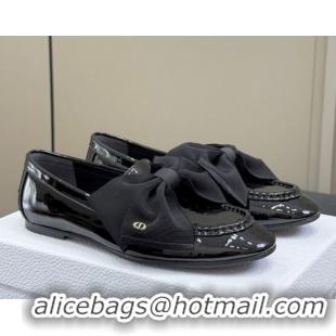 Popular Style Dior Diorissimo Loafers in Patent Calfskin and Grosgrain with Bow Black 0822103