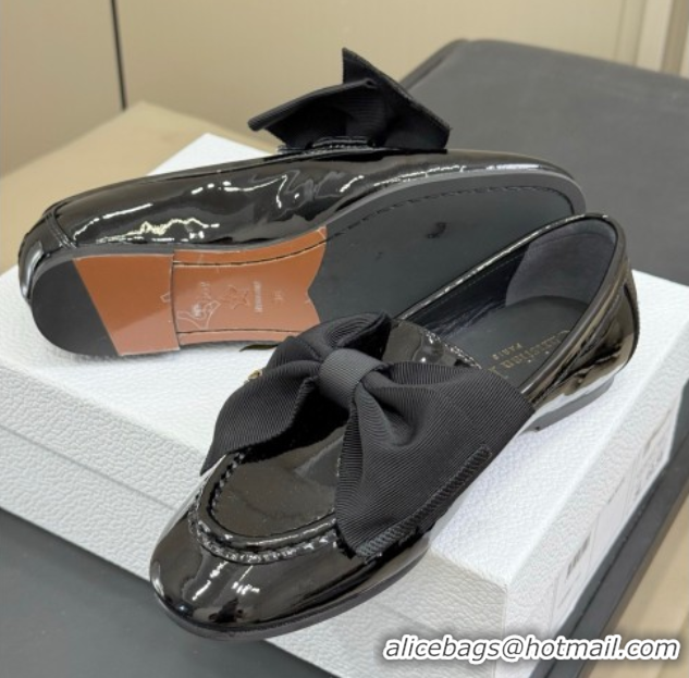 Popular Style Dior Diorissimo Loafers in Patent Calfskin and Grosgrain with Bow Black 0822103