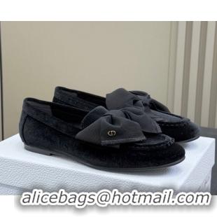 Top Quality Dior Diorissimo Loafers in Velvet and Grosgrain with Bow Black 0822104