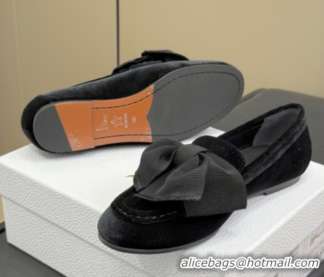 Top Quality Dior Diorissimo Loafers in Velvet and Grosgrain with Bow Black 0822104