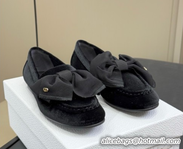 Top Quality Dior Diorissimo Loafers in Velvet and Grosgrain with Bow Black 0822104