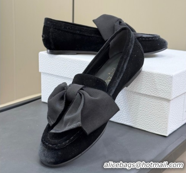 Top Quality Dior Diorissimo Loafers in Velvet and Grosgrain with Bow Black 0822104