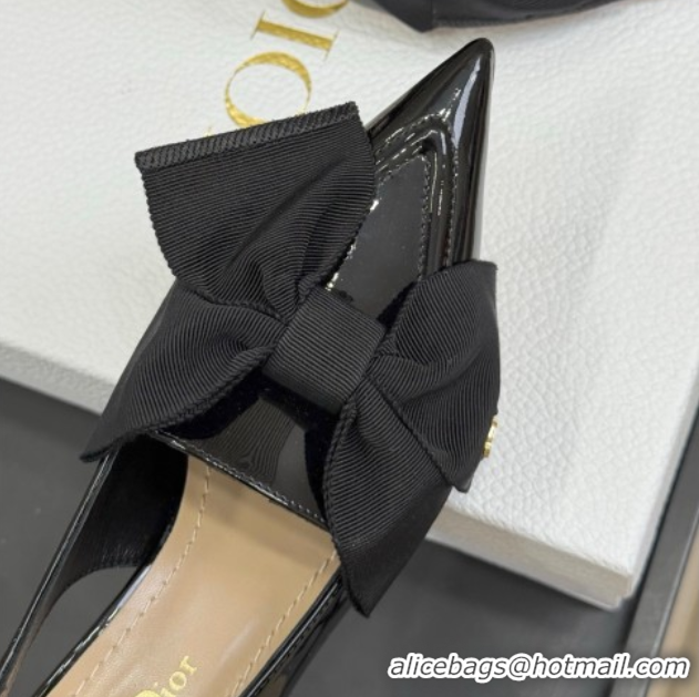 Good Looking Dior Diorissimo Slingback Pumps 8cm in Black Patent Calfskin and Grosgrain with Bow 0822105