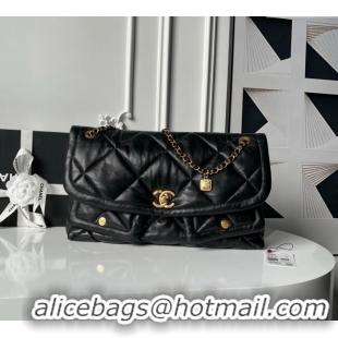 Inexpensive Chanel Shiny Lambskin Maxi Flap bag with Pockets AS5727 Black 2025