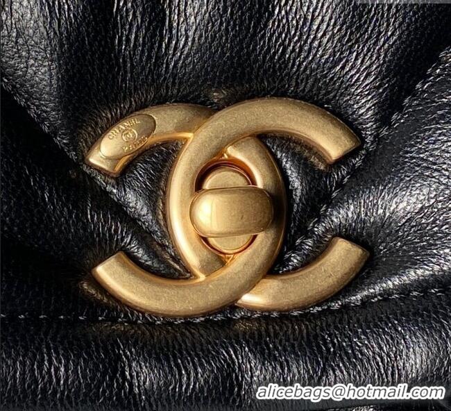 Inexpensive Chanel Shiny Lambskin Maxi Flap bag with Pockets AS5727 Black 2025