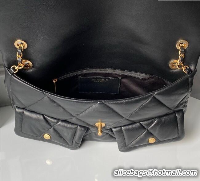 Inexpensive Chanel Shiny Lambskin Maxi Flap bag with Pockets AS5727 Black 2025
