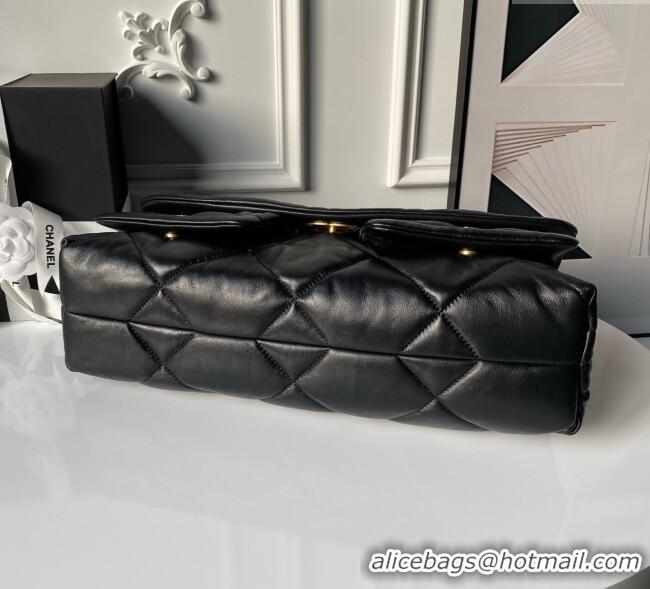 Inexpensive Chanel Shiny Lambskin Maxi Flap bag with Pockets AS5727 Black 2025