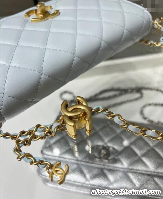 High Quality Chanel Shiny Lambskin Wallet On Chain WOC AP3938 Light Blue 2025