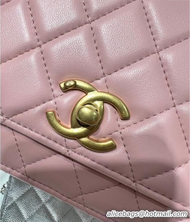 Classic Cheap Chanel Shiny Lambskin Wallet On Chain WOC AP3938 Pink 2025