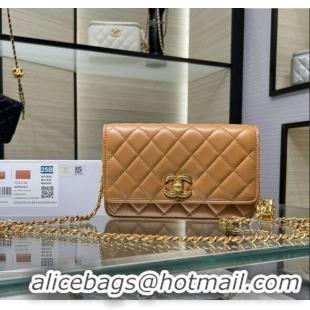 Modern Classic Chanel Shiny Lambskin Wallet On Chain WOC AP3938 Brown 2025