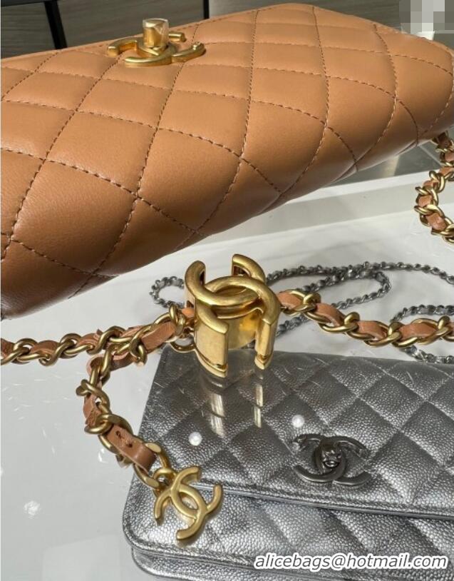 Modern Classic Chanel Shiny Lambskin Wallet On Chain WOC AP3938 Brown 2025
