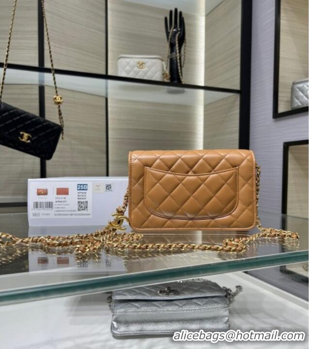 Modern Classic Chanel Shiny Lambskin Wallet On Chain WOC AP3938 Brown 2025