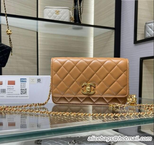 Modern Classic Chanel Shiny Lambskin Wallet On Chain WOC AP3938 Brown 2025