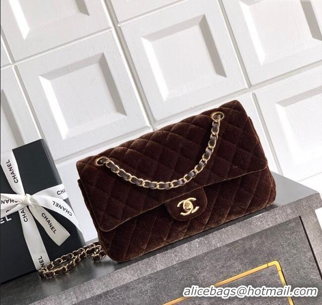 Top Quality Chanel Velvet Classic 11.12 Flap Handbag A01112 Dark Brown 2025