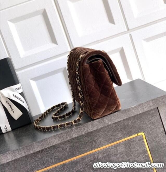 Top Quality Chanel Velvet Classic 11.12 Flap Handbag A01112 Dark Brown 2025