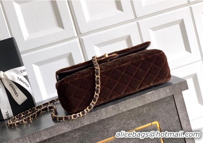 Top Quality Chanel Velvet Classic 11.12 Flap Handbag A01112 Dark Brown 2025
