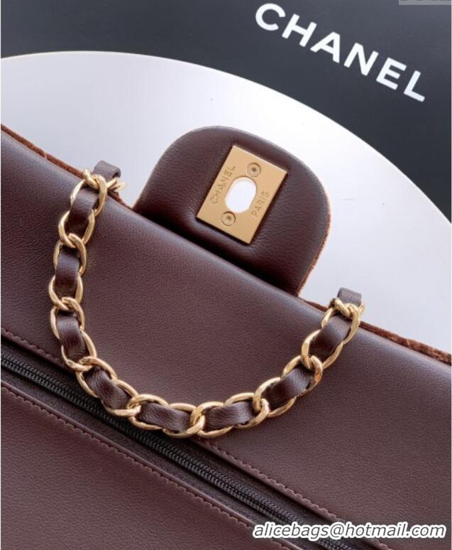 Top Quality Chanel Velvet Classic 11.12 Flap Handbag A01112 Dark Brown 2025