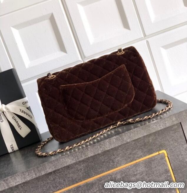 Top Quality Chanel Velvet Classic 11.12 Flap Handbag A01112 Dark Brown 2025