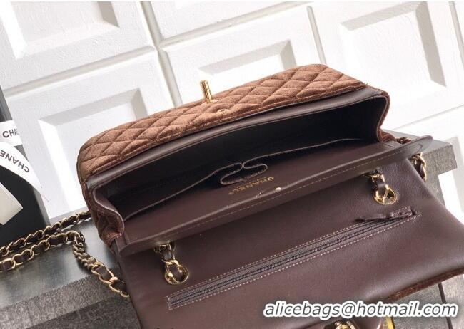 Top Quality Chanel Velvet Classic 11.12 Flap Handbag A01112 Dark Brown 2025