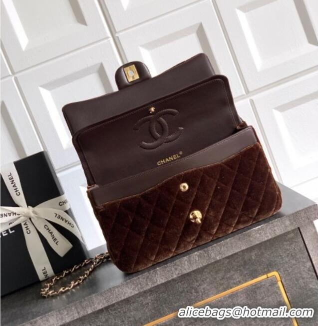 Top Quality Chanel Velvet Classic 11.12 Flap Handbag A01112 Dark Brown 2025