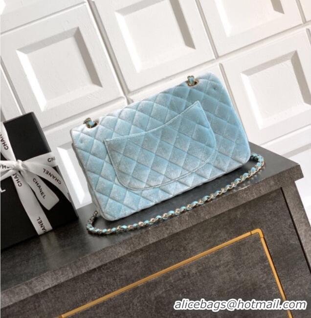 Sophisticated Chanel Velvet Classic 11.12 Flap Handbag A01112 Lake Blue 2025