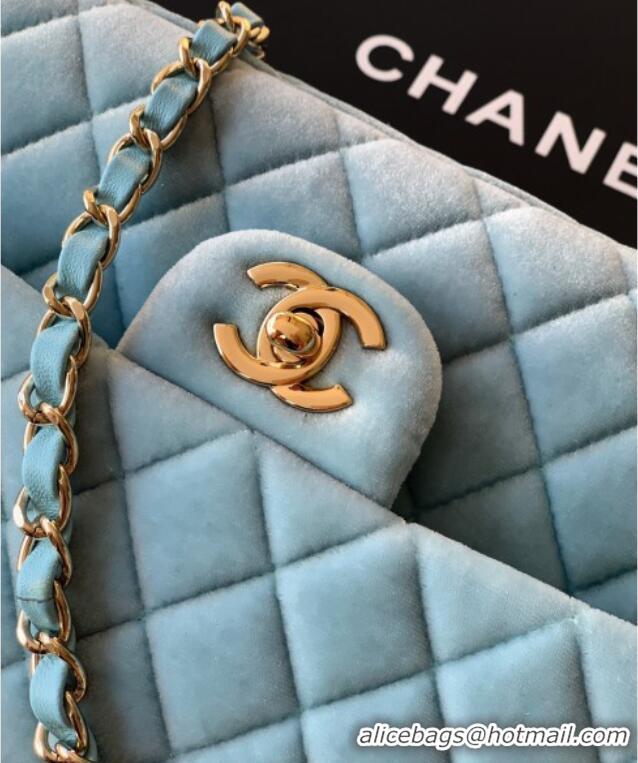Sophisticated Chanel Velvet Classic 11.12 Flap Handbag A01112 Lake Blue 2025