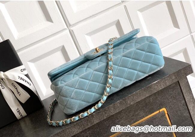 Sophisticated Chanel Velvet Classic 11.12 Flap Handbag A01112 Lake Blue 2025