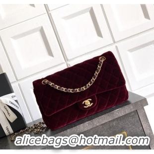 Top Quality Chanel Velvet Classic 11.12 Flap Handbag A01112 Dark Burgundy 2025