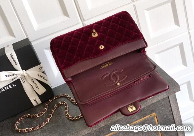 Top Quality Chanel Velvet Classic 11.12 Flap Handbag A01112 Dark Burgundy 2025
