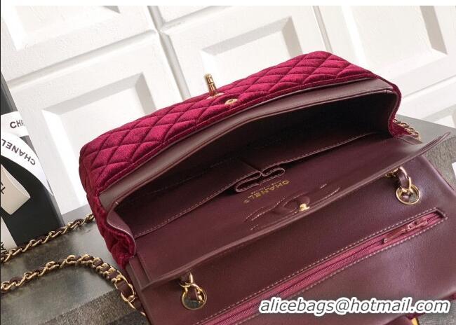 Top Quality Chanel Velvet Classic 11.12 Flap Handbag A01112 Dark Burgundy 2025