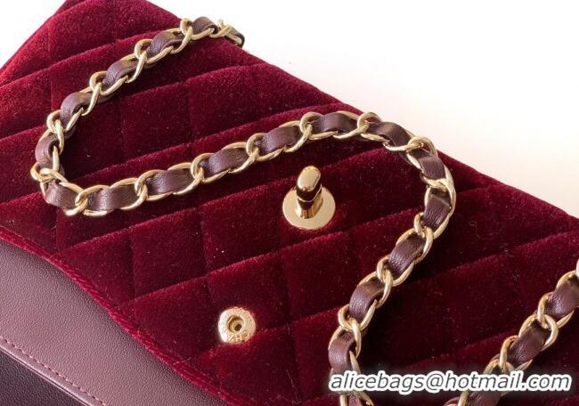 Top Quality Chanel Velvet Classic 11.12 Flap Handbag A01112 Dark Burgundy 2025