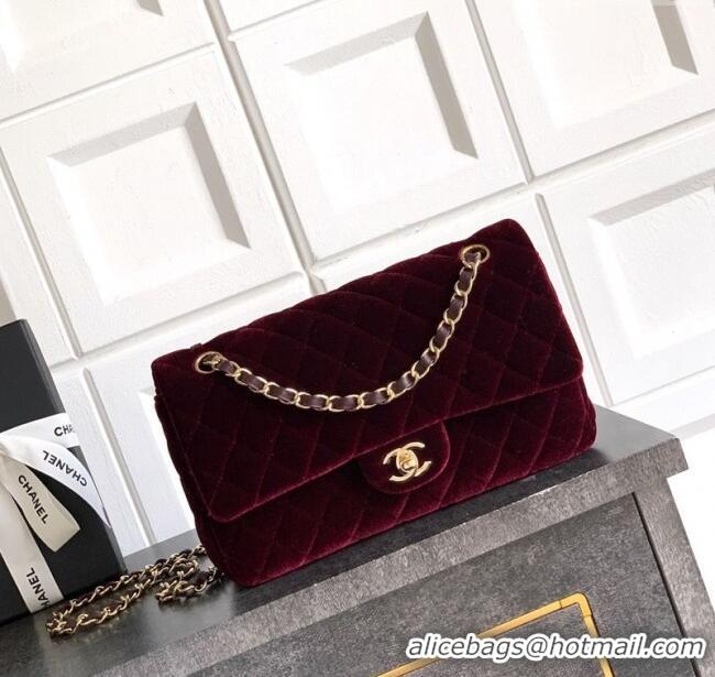 Top Quality Chanel Velvet Classic 11.12 Flap Handbag A01112 Dark Burgundy 2025