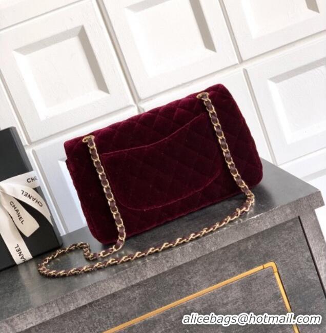 Top Quality Chanel Velvet Classic 11.12 Flap Handbag A01112 Dark Burgundy 2025