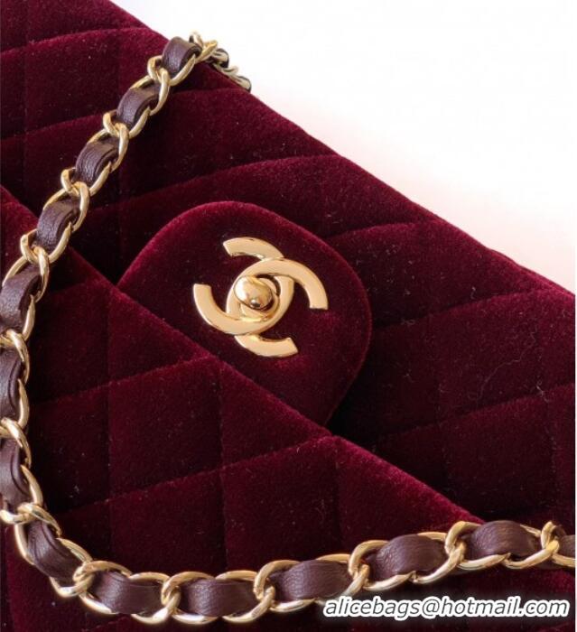 Top Quality Chanel Velvet Classic 11.12 Flap Handbag A01112 Dark Burgundy 2025