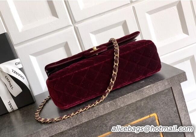 Top Quality Chanel Velvet Classic 11.12 Flap Handbag A01112 Dark Burgundy 2025