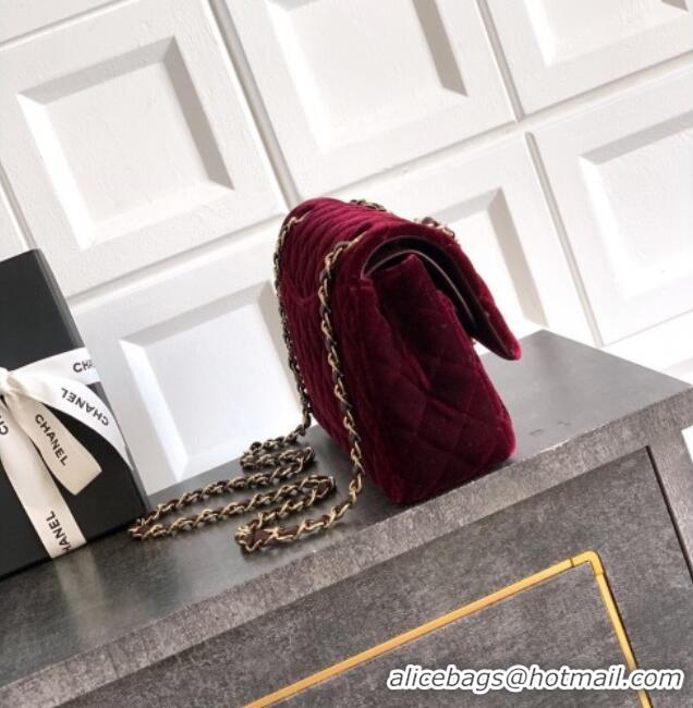 Top Quality Chanel Velvet Classic 11.12 Flap Handbag A01112 Dark Burgundy 2025