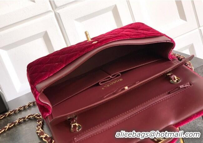 Best Price Chanel Velvet Classic 11.12 Flap Handbag A01112 Red 2025